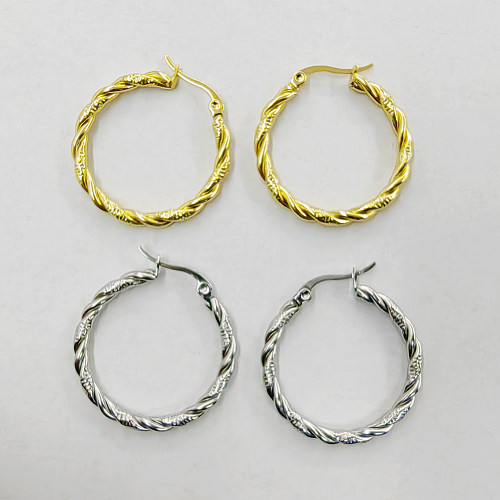 1 paire de boucles d'oreilles plaquées en acier inoxydable, Style Simple, forme C