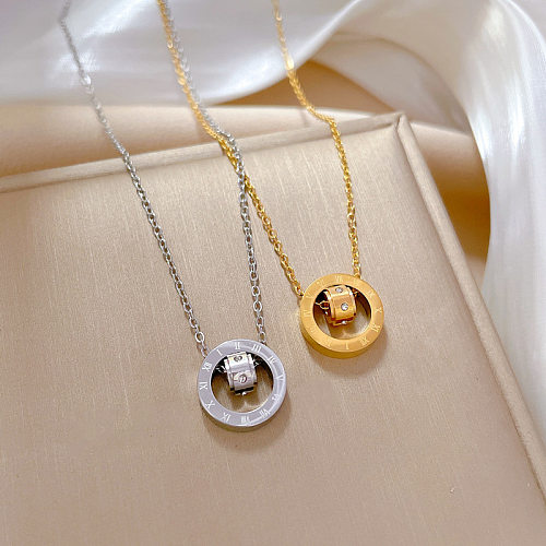 Simple Style Solid Color Stainless Steel Copper Inlay Rhinestones Pendant Necklace