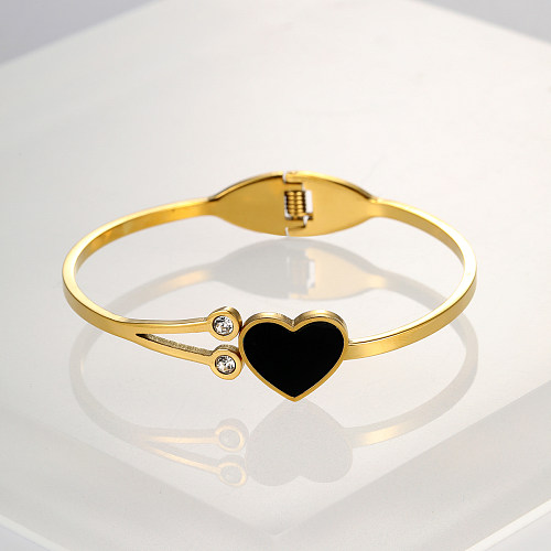 Moda estilo moderno formato de coração pulseira de zircão banhado a ouro de aço inoxidável 1 peça