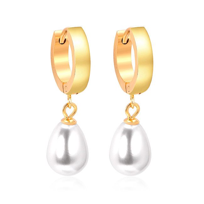 Fashion Geometric Stainless Steel  Plating Artificial Pearls Dangling Earrings 1 Pair