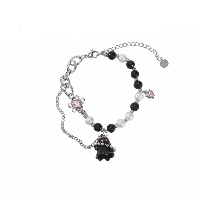 Cartoon Style Cute Heart Shape Ghost Titanium Steel Pearl Plating Inlay Zircon Bracelets