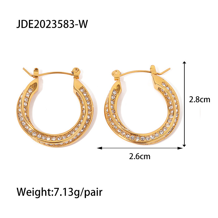 Boucles d'oreilles en forme de cercle en acier inoxydable, incrustation de perles artificielles en Zircon, 1 paire