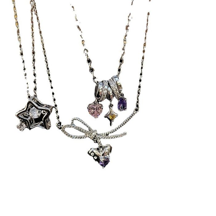 Collier avec pendentif en forme d'étoile et de cœur, Style Simple, avec incrustation de cuivre et d'acier, coquille d'opale et Zircon