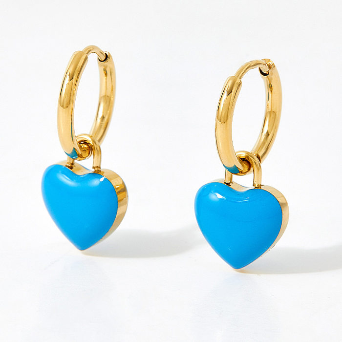 1 Pair Retro Heart Shape Enamel Plating Stainless Steel  Drop Earrings