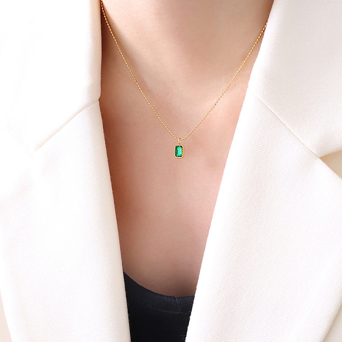 Hot Selling Emerald Zircon Micro-Inlaid Craft Necklace Stainless Steel Plated 18K Real Gold Necklace Video P067