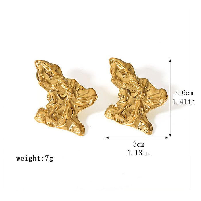 1 par de brincos de orelha banhados a ouro 18K, estilo retrô simples, irregular, cor sólida