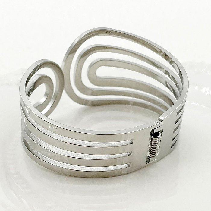 Elegant Streetwear Spiral Stripe Stainless Steel Bangle In Bulk