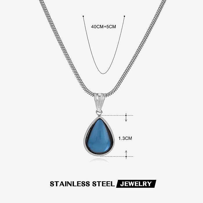 Retro Water Droplets Stainless Steel  Plating Inlay Zircon Pendant Necklace