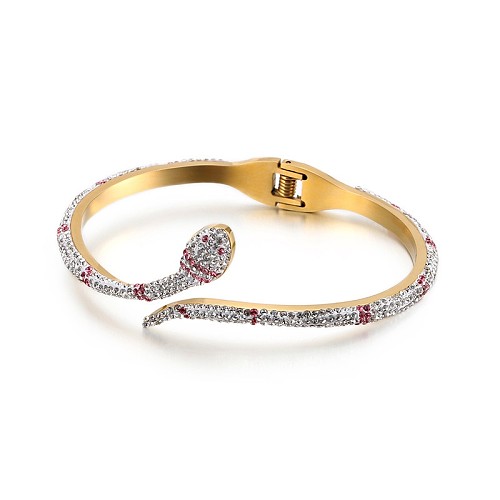 Nouveau Bracelet rétro en forme de serpent en acier inoxydable et diamant, vente en gros de bijoux