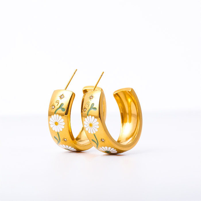 1 par de brincos de orelha banhados a ouro 18K estilo simples estilo streetwear flor chapeado