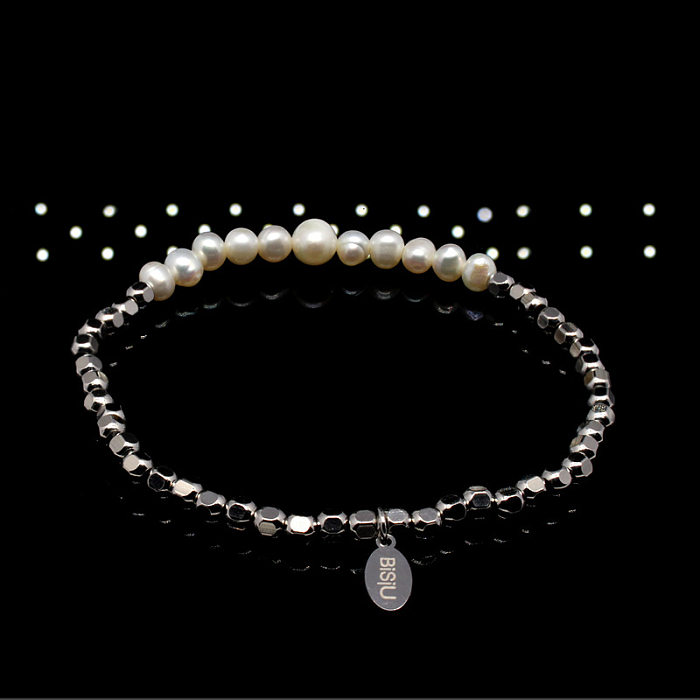 1 pieza Pulseras de perlas con cuentas de acero titanio geométrico estilo simple