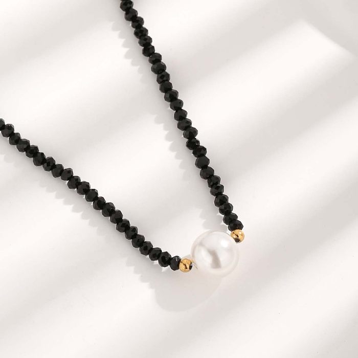 Glam Luxurious Pearl Artificial Crystal Stainless Steel Beaded Pendant Necklace