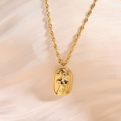 Retro Classic Style Human Stainless Steel  Plating Carving 18K Gold Plated Pendant Necklace