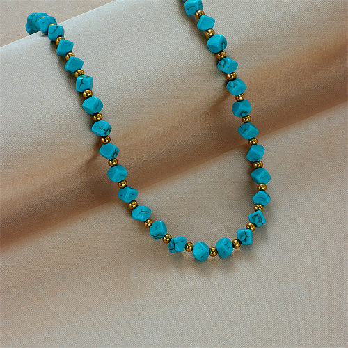Ethnic Style Square Stainless Steel Beaded Plating Necklace