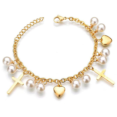 Casual Streetwear Geometric Bear Heart Shape Stainless Steel Plating Bracelets