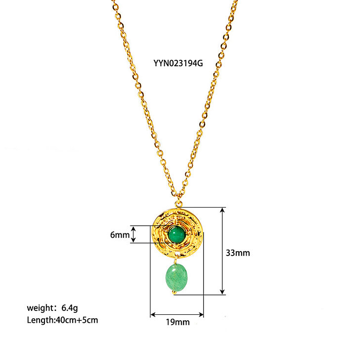 Retro-Halskette mit geometrischem Edelstahl-Inlay und Naturstein-Anhänger