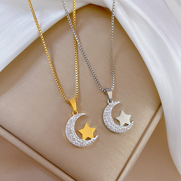 Simple Style Star Stainless Steel Copper Inlay Zircon Pendant Necklace