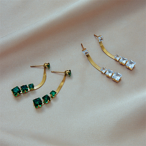 Boucles d'oreilles carrées en acier inoxydable avec incrustation de diamants artificiels, 1 paire