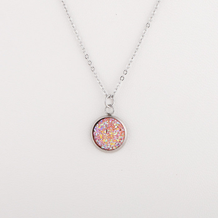 Collier pendentif rond en résine et acier inoxydable