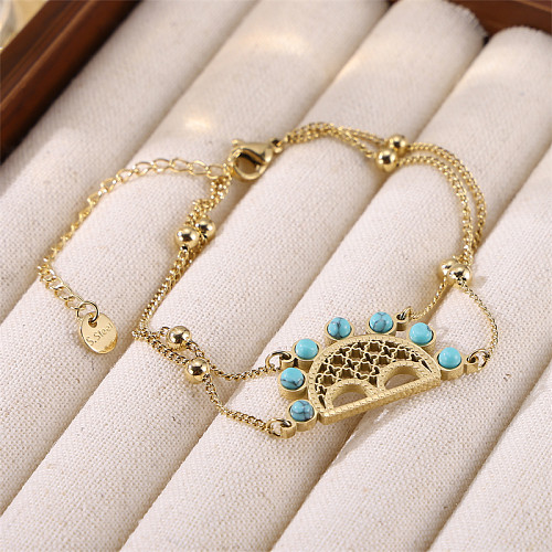 Bracelets turquoise plaqués or 18 carats en acier inoxydable, style classique et simple, en vrac