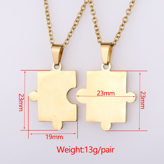 Simple Style Jigsaw Stainless Steel Plating 18K Gold Plated Pendant Necklace