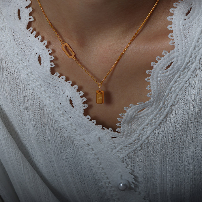 Elegante, schlichte, quadratische Halskette mit 18-karätigem Goldüberzug aus Edelstahl