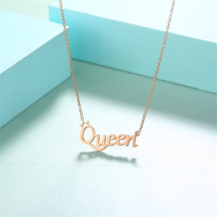 Simple Style Classic Style Letter Stainless Steel  Plating Inlay Diamond Rose Gold Plated Pendant Necklace