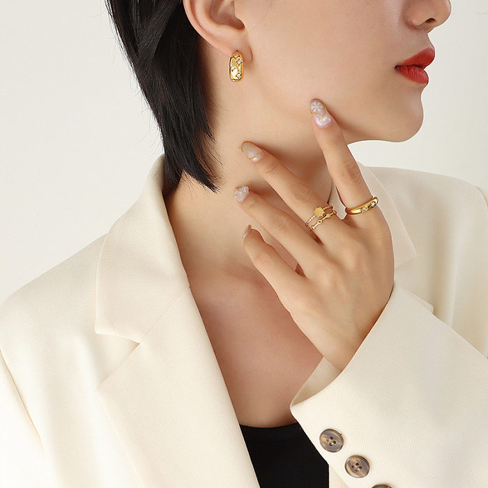 Women'S Fashion C Shape Stainless Steel Earrings Plating Metal Zircon Stainless Steel  Earrings