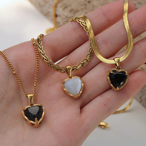 Fashion Heart Shape Stainless Steel  Stainless Steel Inlay Natural Stone Sweater Chain 1 Piece