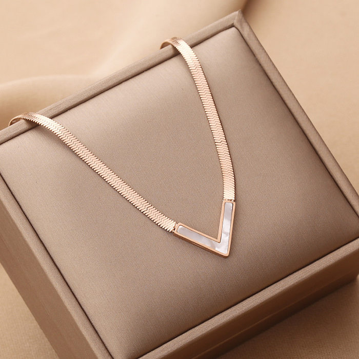 Fashion V Shape Stainless Steel Plating Shell Necklace