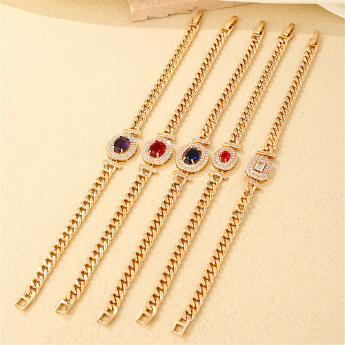 Bracelets plaqués or de Zircon d'incrustation de placage d'acier inoxydable ovale brillant de dame
