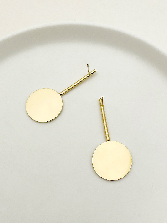 1 Pair Simple Style Round Enamel Plating Stainless Steel  Gold Plated Drop Earrings