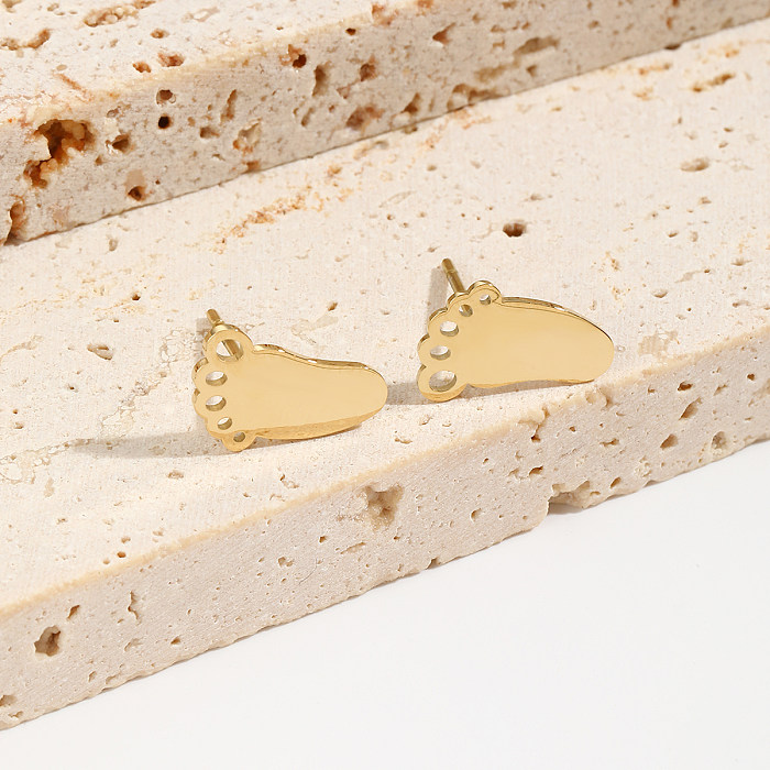 1 par de pinos de orelha banhados a ouro 14K, bonito estilo simples, pegada de pé, aço inoxidável