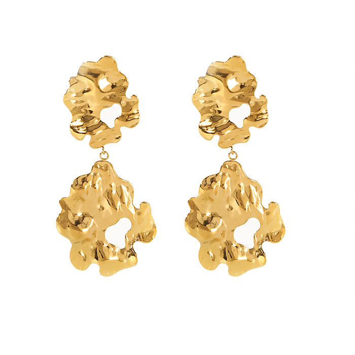 1 Pair Vintage Style Solid Color Flower Asymmetrical Plating Stainless Steel  18K Gold Plated Drop Earrings