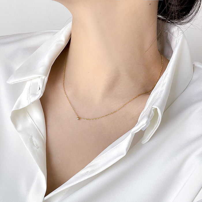 Elegant Lady Simple Style Geometric Stainless Steel Inlay Rhinestones Pendant Necklace