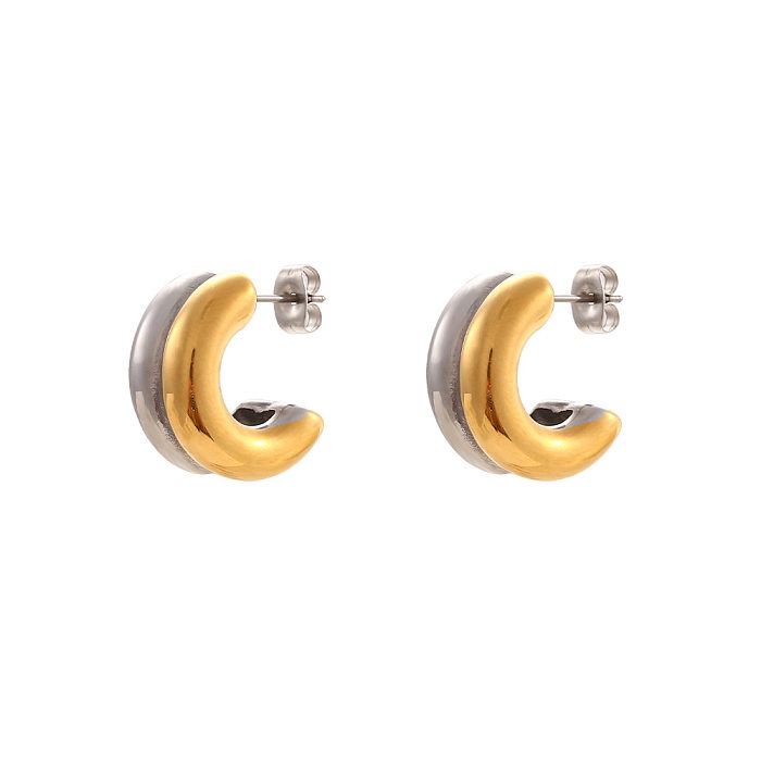Fashion C Shape Stainless Steel  Plating Hoop Earrings 1 Pair