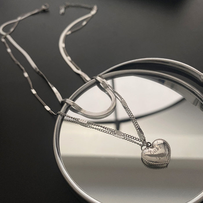 Colliers superposés en acier inoxydable en forme de cœur à la mode 1 pièce