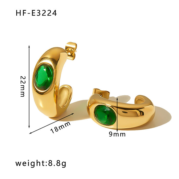 1 Paar schlichte runde herzförmige Inlay-Ohrringe aus Edelstahl mit Zirkon