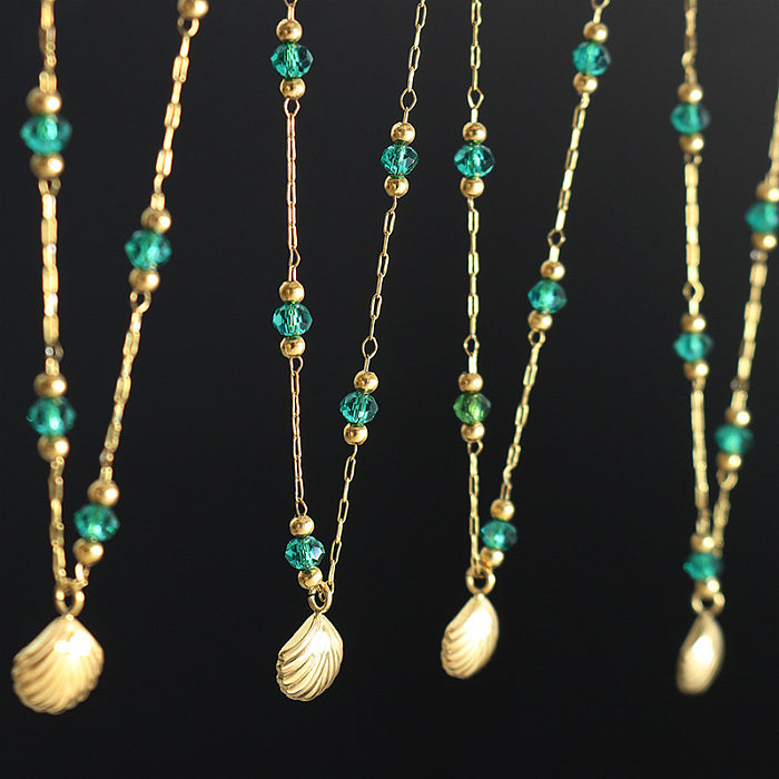 Collier pendentif en acier inoxydable avec coquille de mode, colliers perlés en acier inoxydable