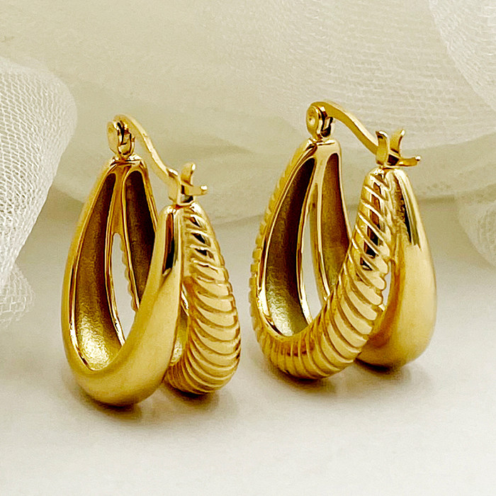 1 Pair Roman Style Artistic Commute U Shape Stainless Steel  Metal Polishing Plating Gold Plated Hoop Earrings
