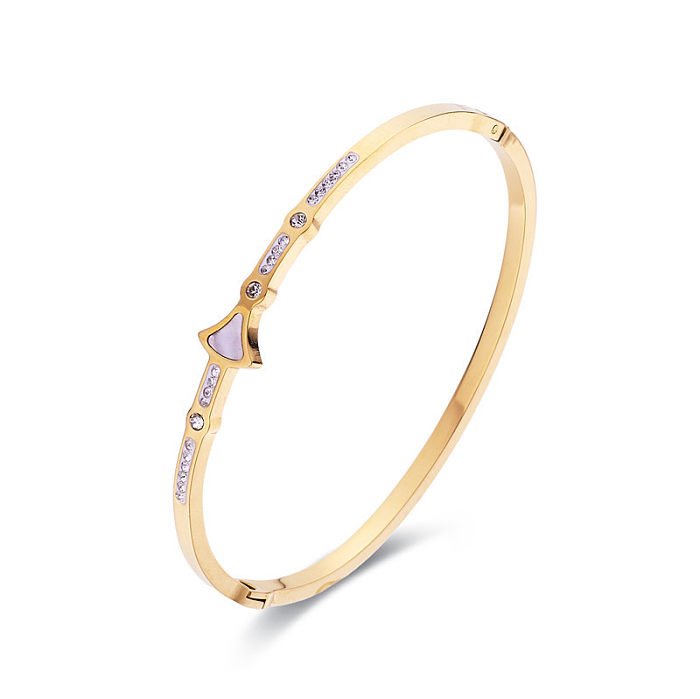 Simple Style Solid Color Stainless Steel Inlay Zircon Bangle