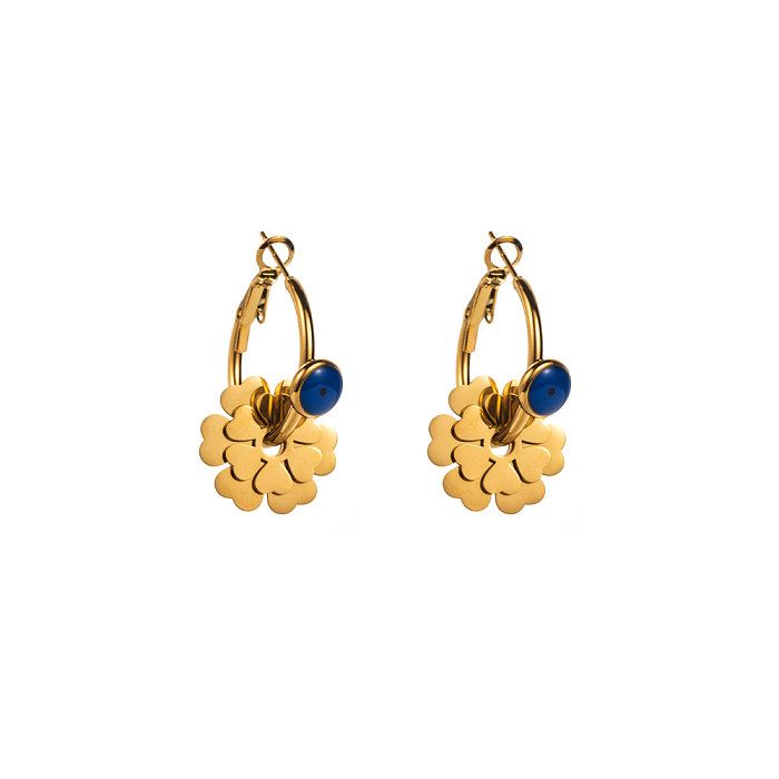 1 par elegante streetwear palma pérola flor incrustação de aço inoxidável pérola zircão brincos banhados a ouro