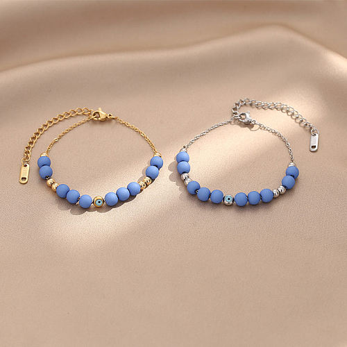 Fashion Devil's Eye Armbänder aus Titanstahl mit Perlen und eingelegtem Gold, 1 Stück