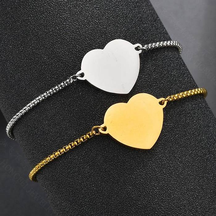Fine Polished Face Heart Bracelet Stainless Steel Love Adjustable Pull Personality Lettering Bracelet