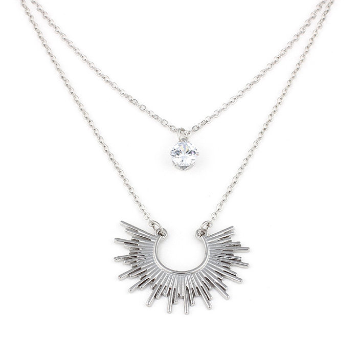 Fashion Double Layer Rhinestone Fan-shaped Clavicle Necklace
