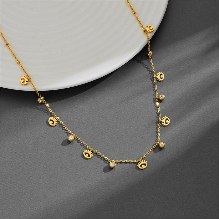 Casual Simple Style Devil'S Eye Stainless Steel Plating Inlay Zircon Necklace