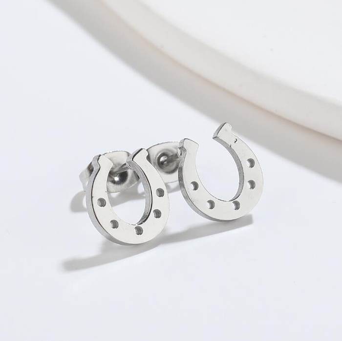 1 paire de clous d'oreilles plaqués en acier inoxydable, Style Simple, en forme de U