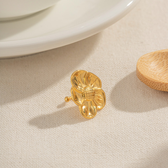 1 par de algemas de orelha banhadas a ouro 18K com revestimento de girassol em aço inoxidável