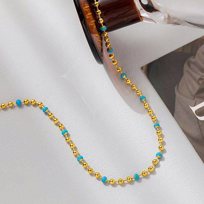 Collier de placage d'émail de perles d'acier inoxydable de bloc de couleur de Streetwear