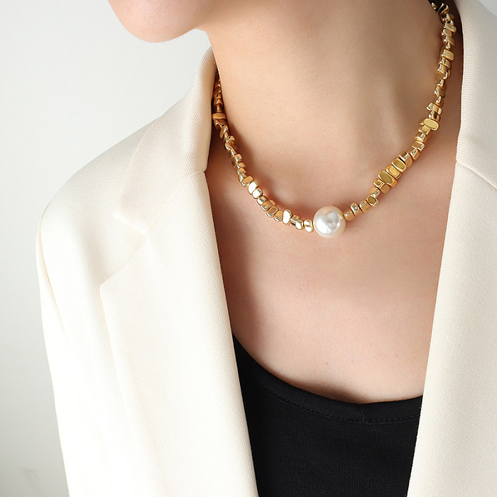 Collar cuadrado de acero inoxidable a la moda Collares de acero inoxidable con perlas moldeadas